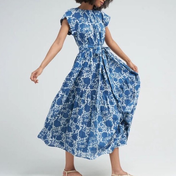 Mirth Caftans VIENNA MAXI DRESS in Blue Floral Sz XL Handcrafted in India Cotton - Picture 2 of 14